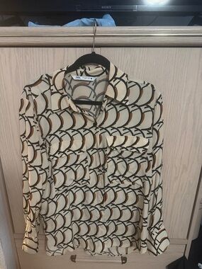 Zara Cream Blouse with Brown and Black Geometric Print